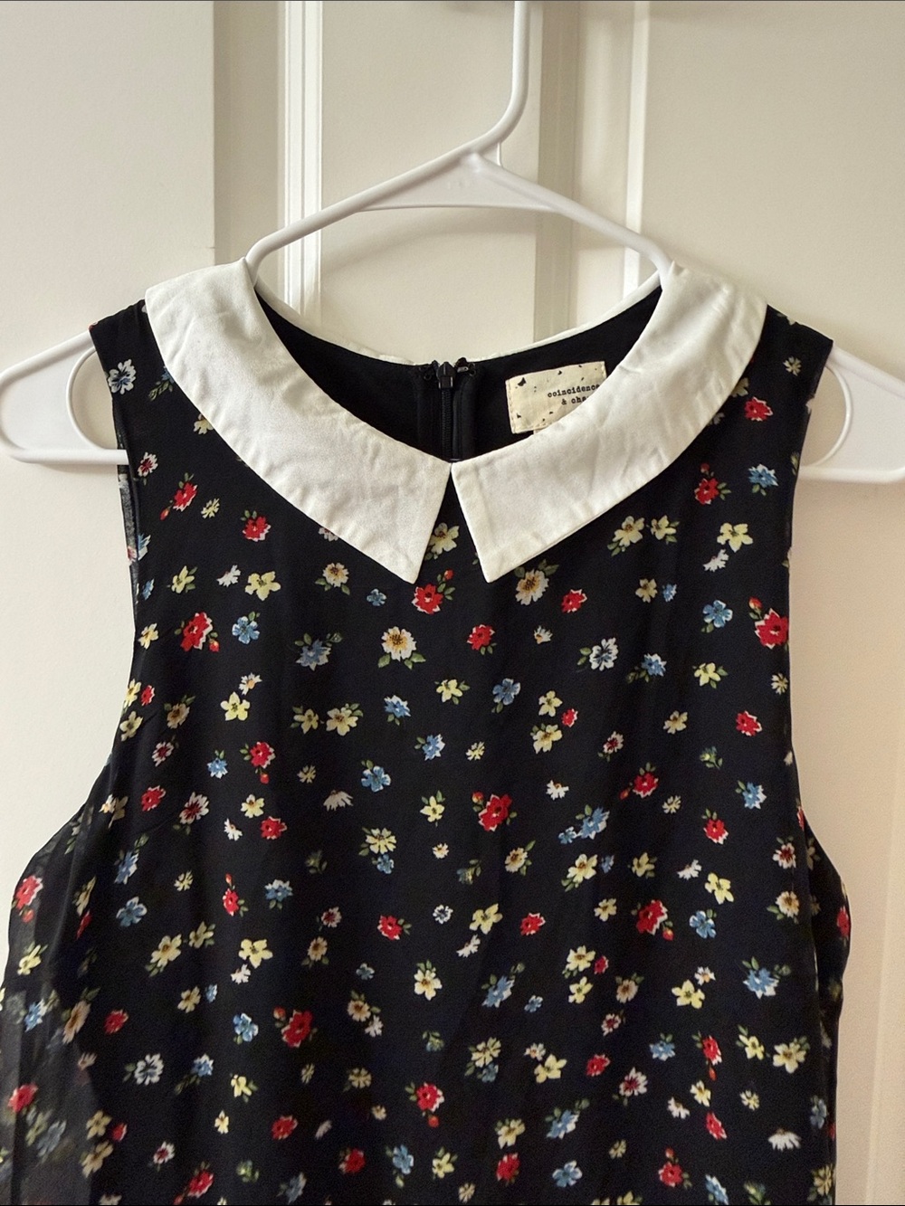 Black Floral Mini Dress with White Peter Pan Collar - Picture 3 of 7